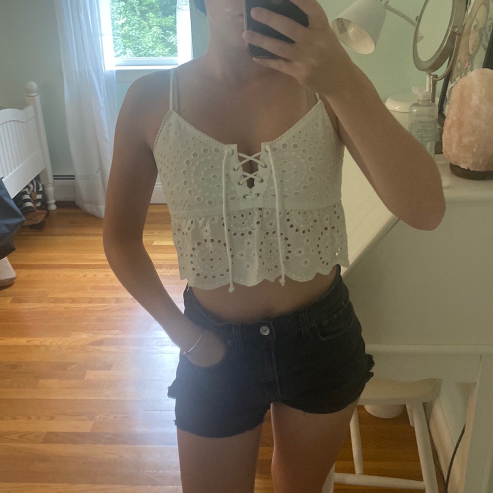 Aerie cropped embroidered top
